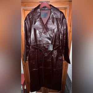 Massimo Dutti Burgundy Leather Trench Coat, long length, NWT, never worn